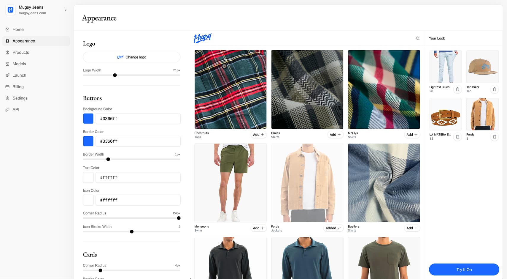 Hemsy dashboard appearance settings